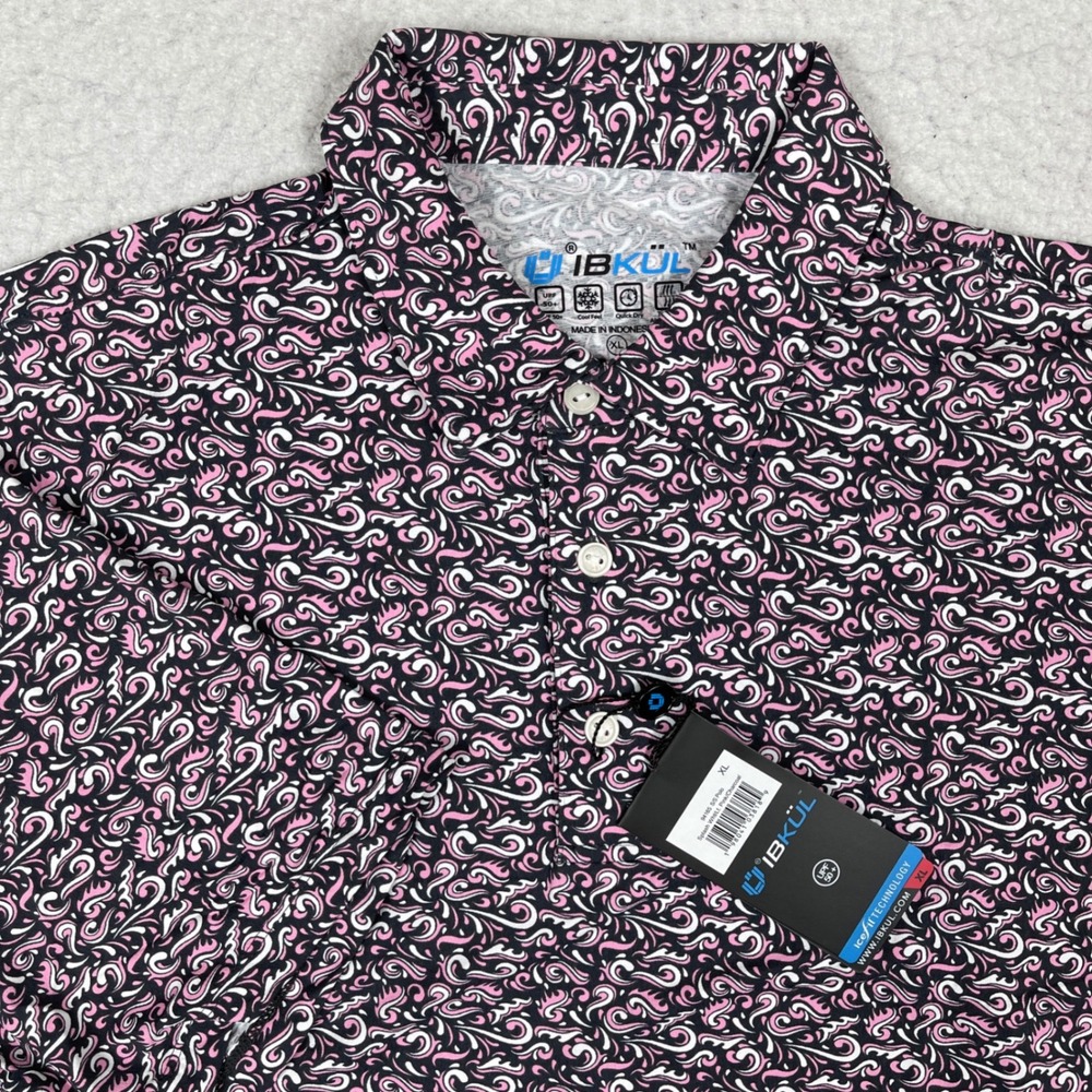 IBKÜL Polo Shirt Mens XL Pink White Charcoal Swirl Golf Top Icefil Cooling New